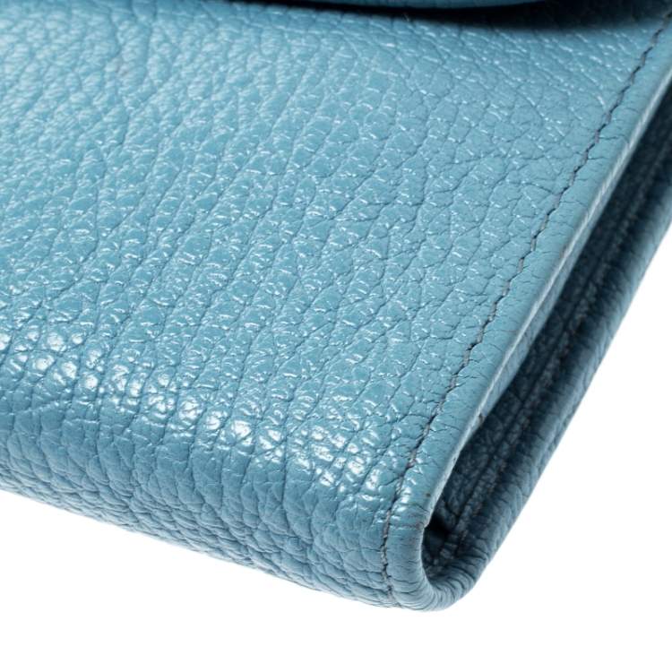Pre Owned Miu Miu Blue Leather Madras Flap Wallet