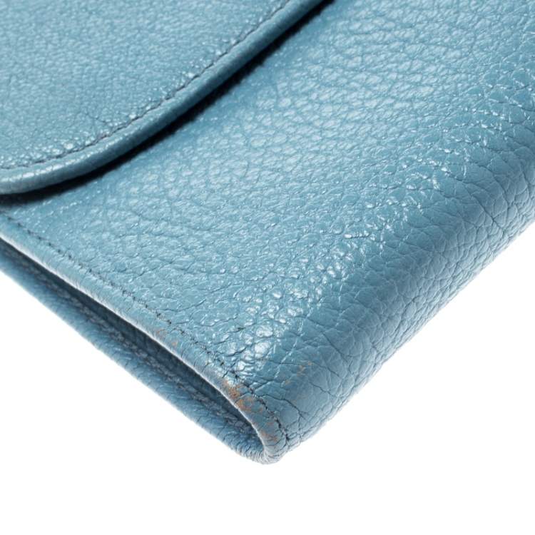 Pre Owned Miu Miu Blue Leather Madras Flap Wallet