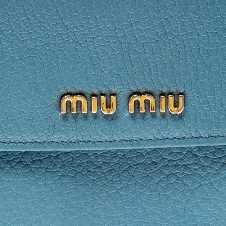 Pre Owned Miu Miu Blue Leather Madras Flap Wallet