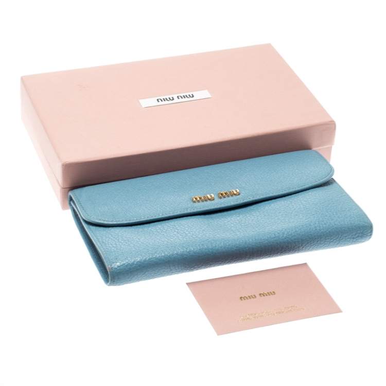 Pre Owned Miu Miu Blue Leather Madras Flap Wallet