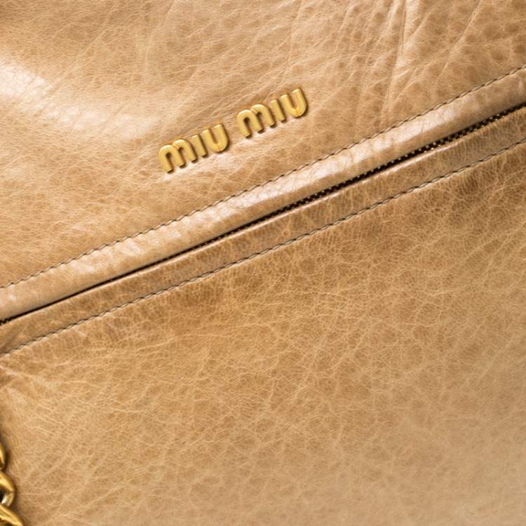 Pre Owned Miu Miu Beige Leather Lily Distressed Satchel