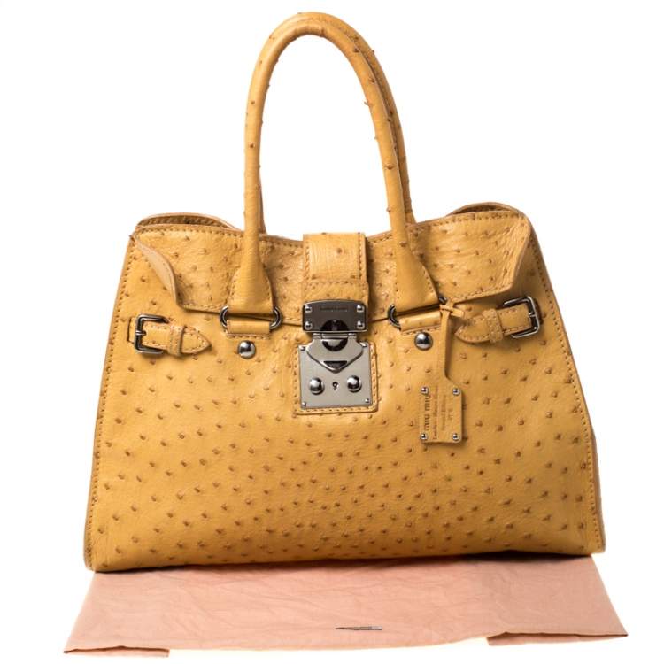 Pre Owned Miu Miu Yellow Ostrich Leather Special Edition 07/8 Tote