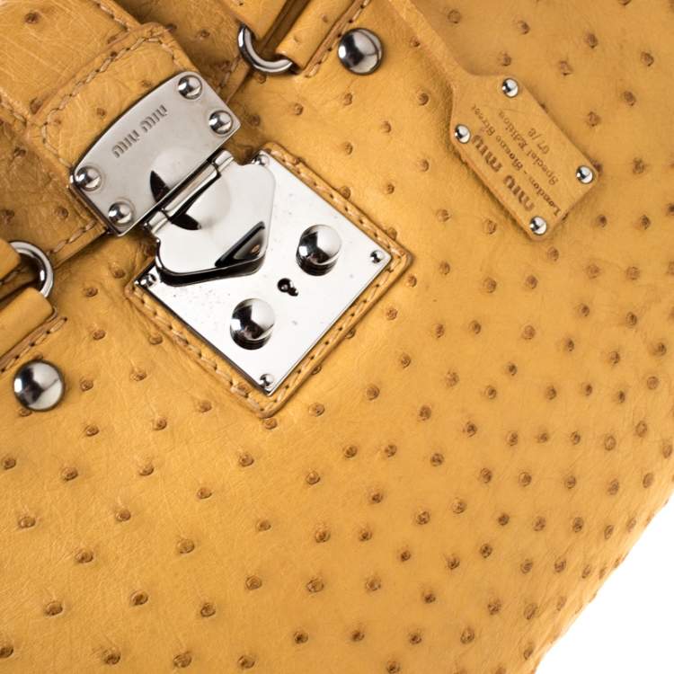 Pre Owned Miu Miu Yellow Ostrich Leather Special Edition 07/8 Tote