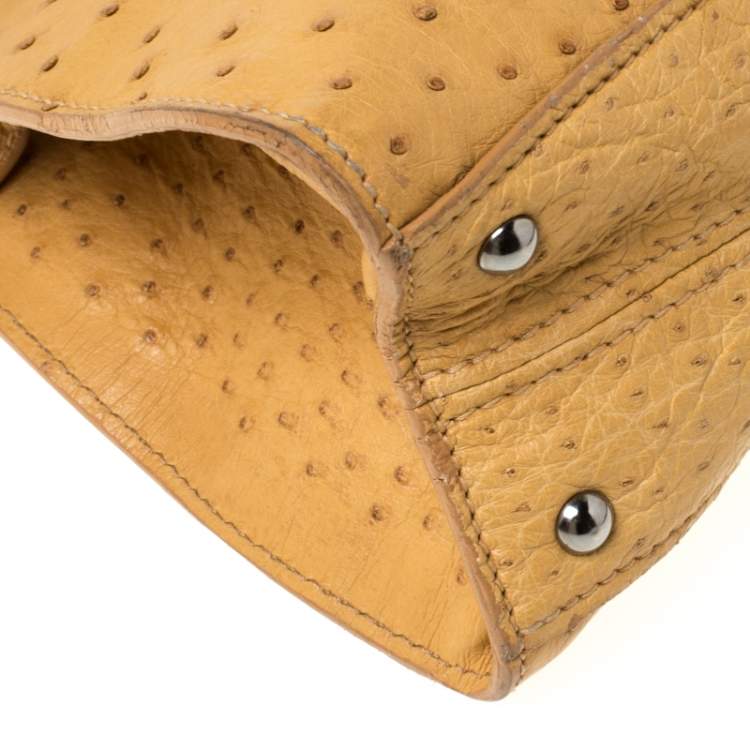 Pre Owned Miu Miu Yellow Ostrich Leather Special Edition 07/8 Tote