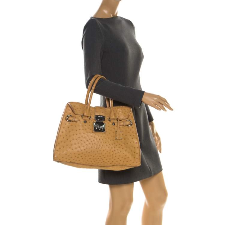 Pre Owned Miu Miu Yellow Ostrich Leather Special Edition 07/8 Tote