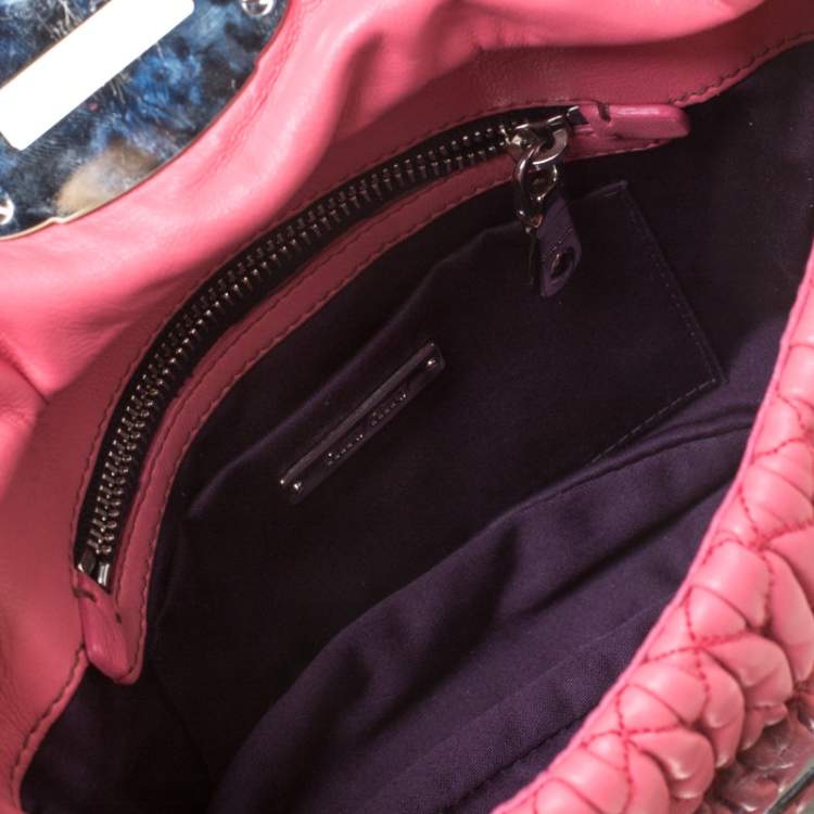 Pre Owned Miu Miu Pink Matelassé Leather Crystal Flap Shoulder Bag