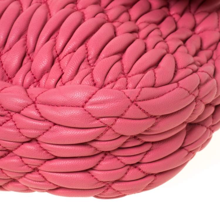 Pre Owned Miu Miu Pink Matelassé Leather Crystal Flap Shoulder Bag