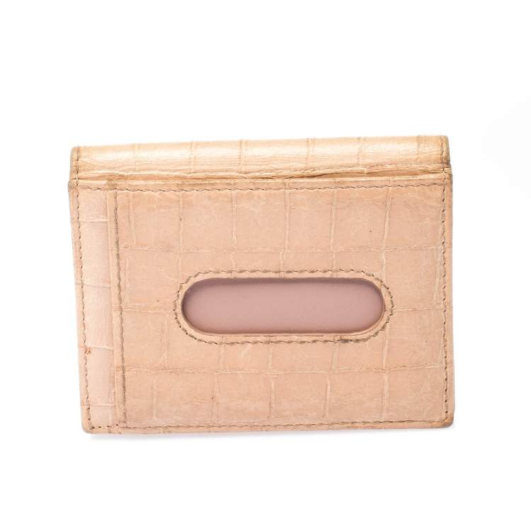 Pre Owned Miu Miu Beige Croc Embossed Leather Bifold Card Holder