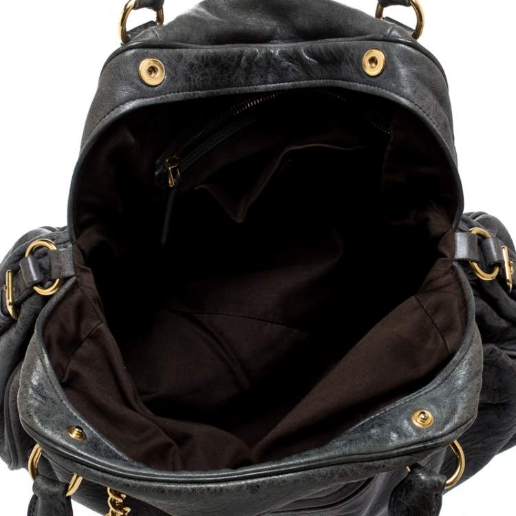 Pre Owned Miu Miu Dark Grey Leather Lily Distressed Satchel