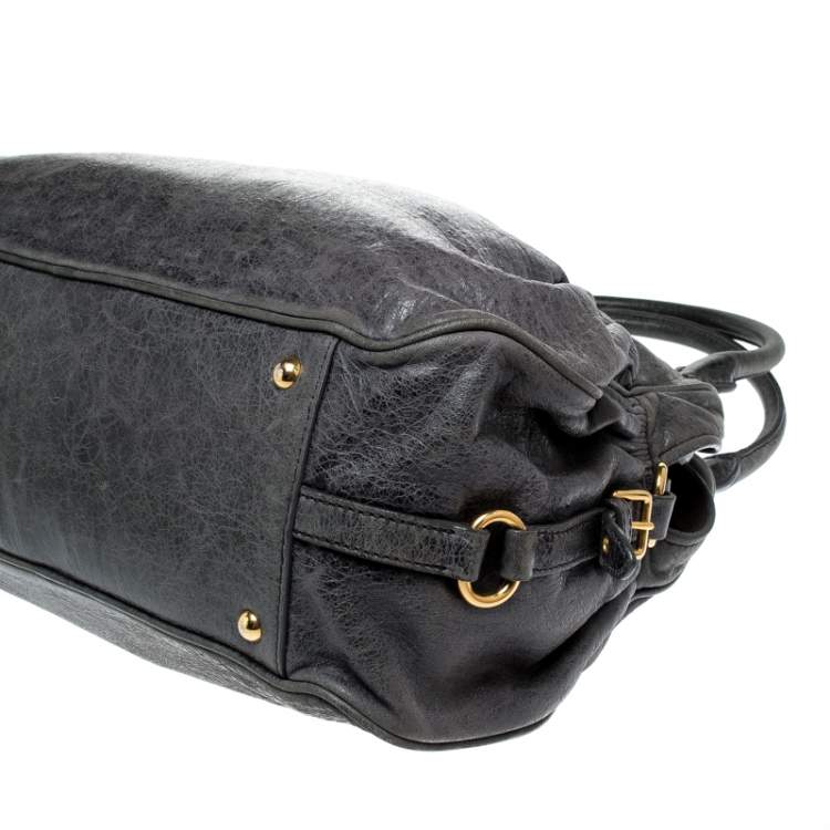 Pre Owned Miu Miu Dark Grey Leather Lily Distressed Satchel