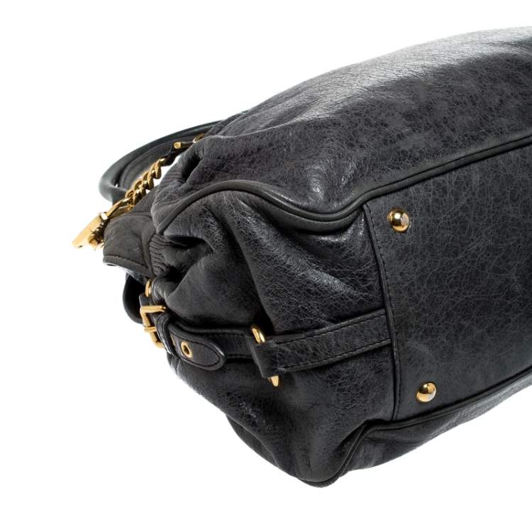 Pre Owned Miu Miu Dark Grey Leather Lily Distressed Satchel