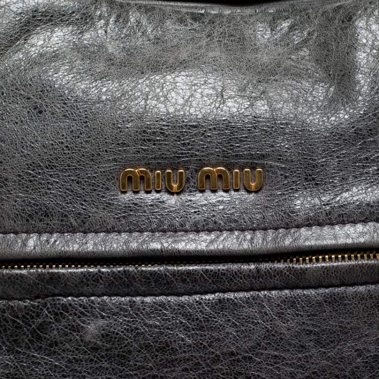 Pre Owned Miu Miu Dark Grey Leather Lily Distressed Satchel