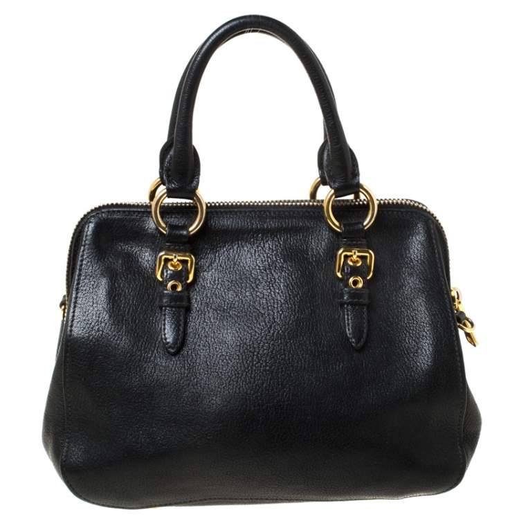 Pre Owned Miu Miu Black Textured Leather Satchel