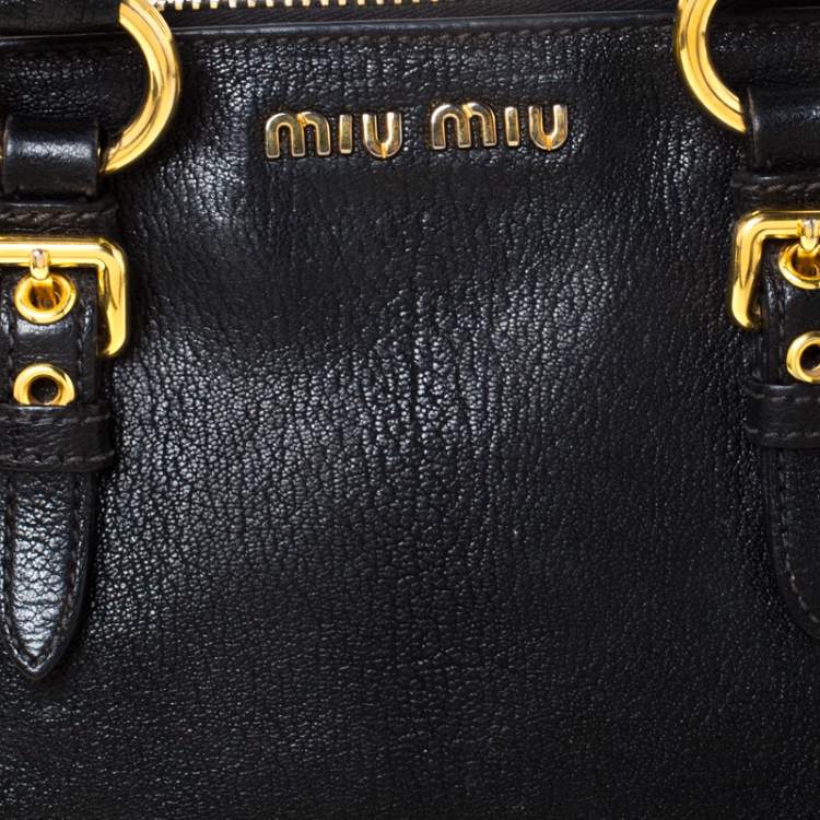 Pre Owned Miu Miu Black Textured Leather Satchel