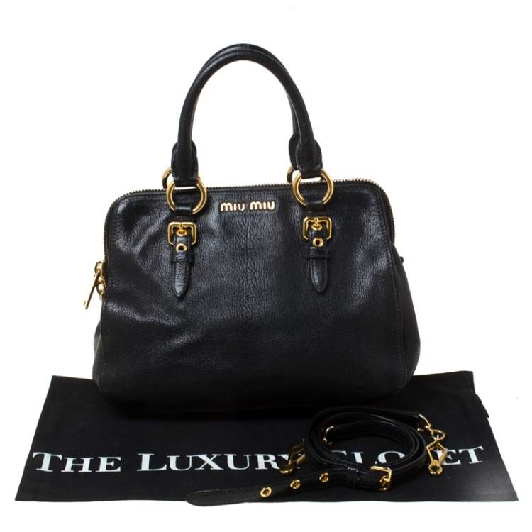 Pre Owned Miu Miu Black Textured Leather Satchel