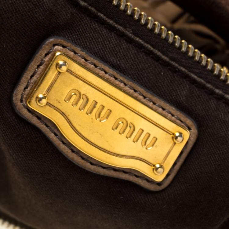 Pre Owned Miu Miu Brown Woven Leather Fringe Hobo