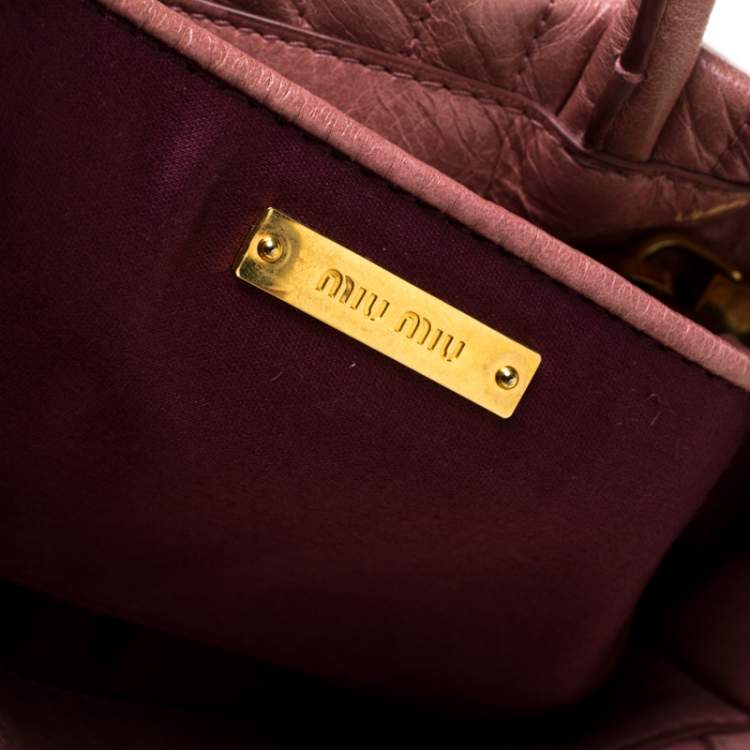 Pre Owned Miu Miu Pastel Pink Matelassé Leather Bow Tote