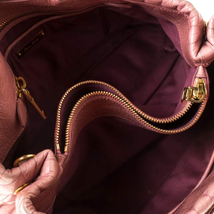 Pre Owned Miu Miu Pastel Pink Matelassé Leather Bow Tote