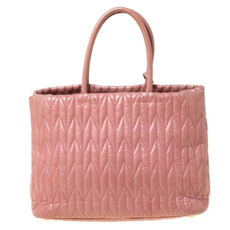 Pre Owned Miu Miu Pastel Pink Matelassé Leather Bow Tote