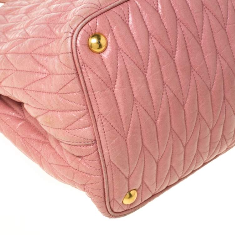 Pre Owned Miu Miu Pastel Pink Matelassé Leather Bow Tote