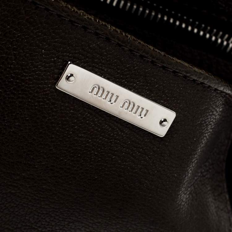 Pre Owned Miu Miu Dark Green Leather Pushlock Crossbody Bag