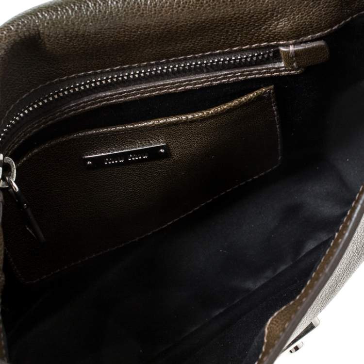 Pre Owned Miu Miu Dark Green Leather Pushlock Crossbody Bag