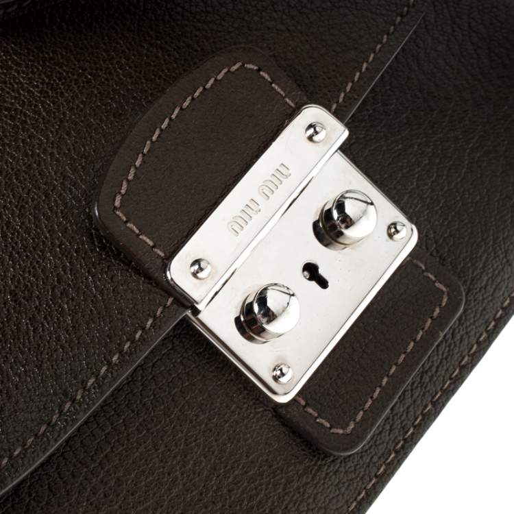 Pre Owned Miu Miu Dark Green Leather Pushlock Crossbody Bag