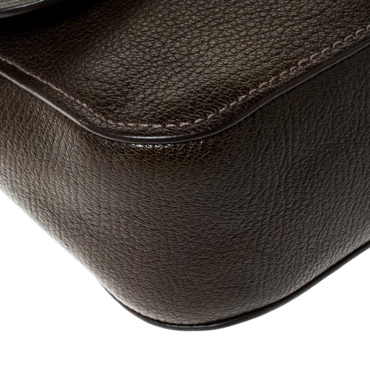 Pre Owned Miu Miu Dark Green Leather Pushlock Crossbody Bag