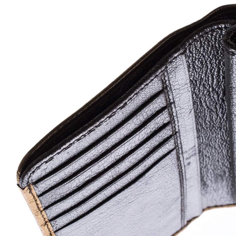 Pre Owned Miu Miu Gold/ Silver Metallic Leather Flap Wallet