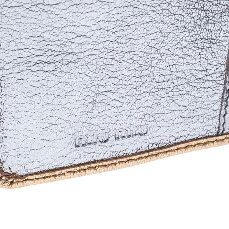 Pre Owned Miu Miu Gold/ Silver Metallic Leather Flap Wallet