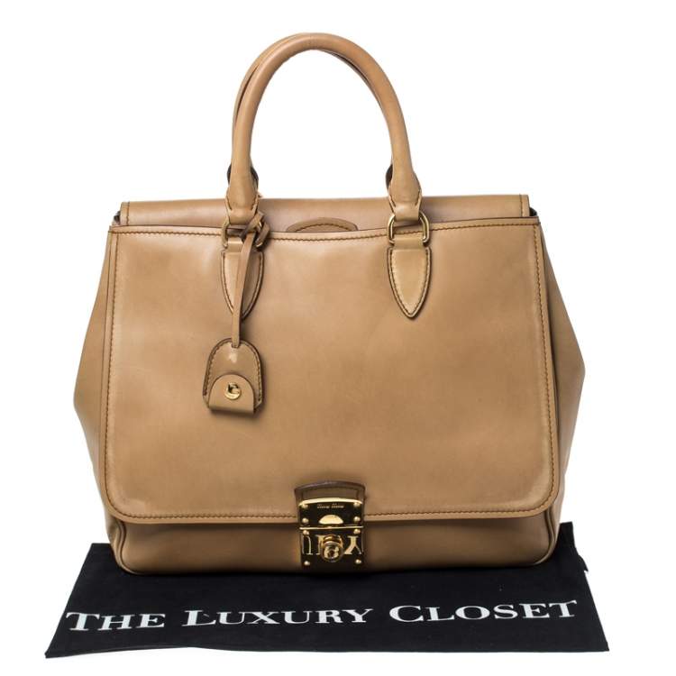 Pre Owned Miu Miu Tan Leather Flap Pocket Tote