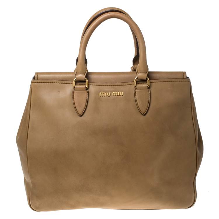 Pre Owned Miu Miu Tan Leather Flap Pocket Tote