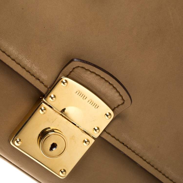 Pre Owned Miu Miu Tan Leather Flap Pocket Tote