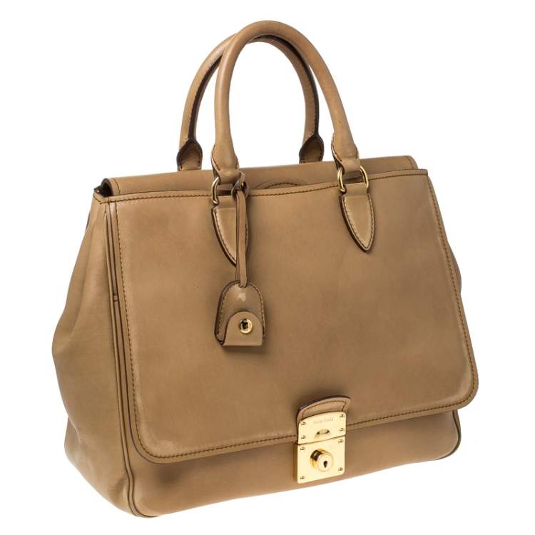 Pre Owned Miu Miu Tan Leather Flap Pocket Tote