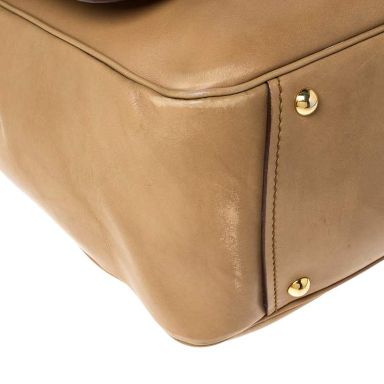 Pre Owned Miu Miu Tan Leather Flap Pocket Tote