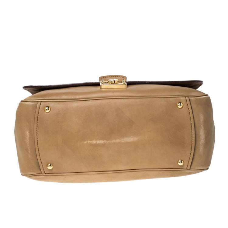 Pre Owned Miu Miu Tan Leather Flap Pocket Tote