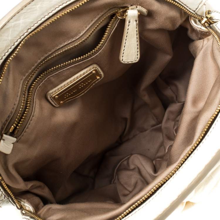 Pre Owned Miu Miu Cream Leather Frame Clutch