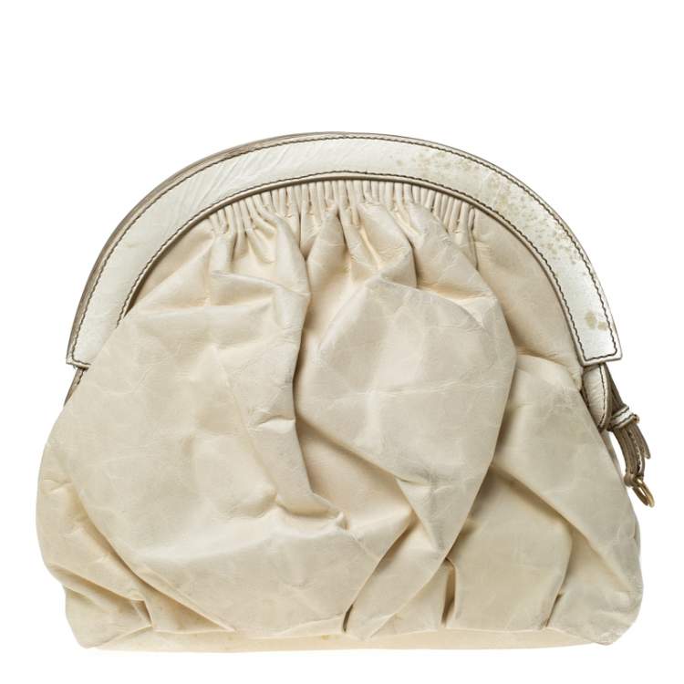 Pre Owned Miu Miu Cream Leather Frame Clutch