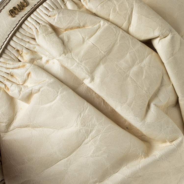 Pre Owned Miu Miu Cream Leather Frame Clutch