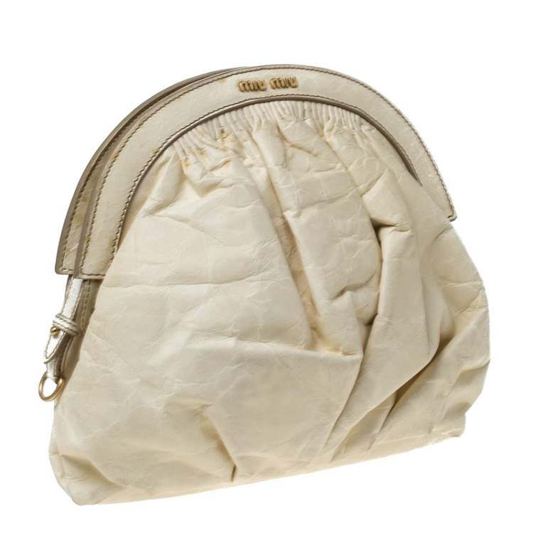 Pre Owned Miu Miu Cream Leather Frame Clutch