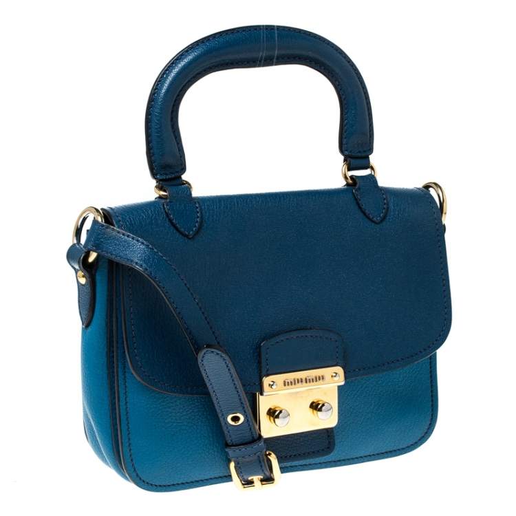 Pre Owned Miu Miu Bicolor Leather Madras Top Handle Bag