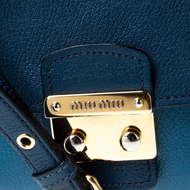 Pre Owned Miu Miu Bicolor Leather Madras Top Handle Bag