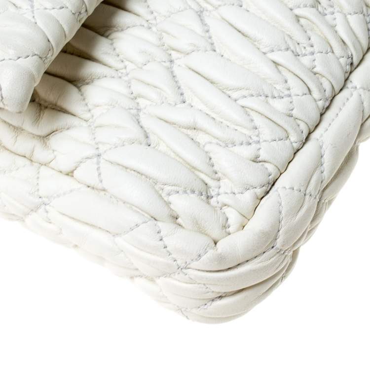 Pre Owned Miu Miu White Matelassé Leather Crystal Flap Shoulder Bag