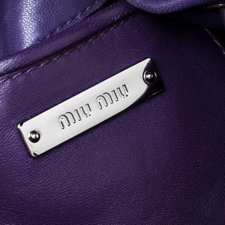 Pre Owned Miu Miu Purple Leather Grommet Embellished Drawstring Crossbody Bag