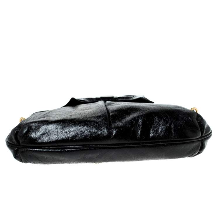 Pre Owned Miu Miu Black Leather Bow Pochette Bag