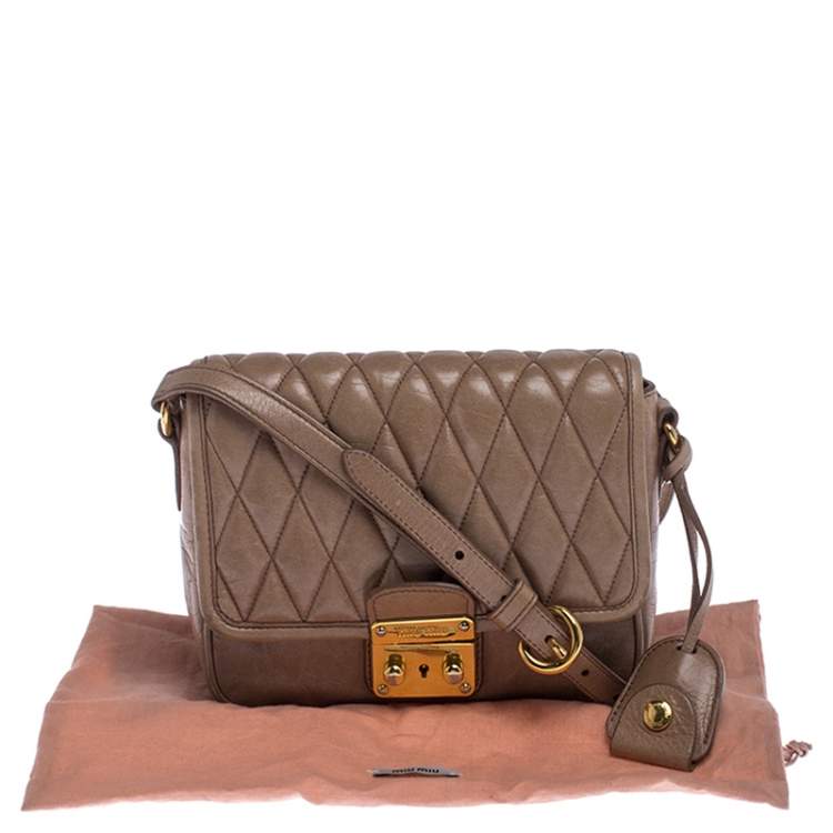Pre Owned Miu Miu Beige Quilted Leather Push Lock Flap Shoulder Bag