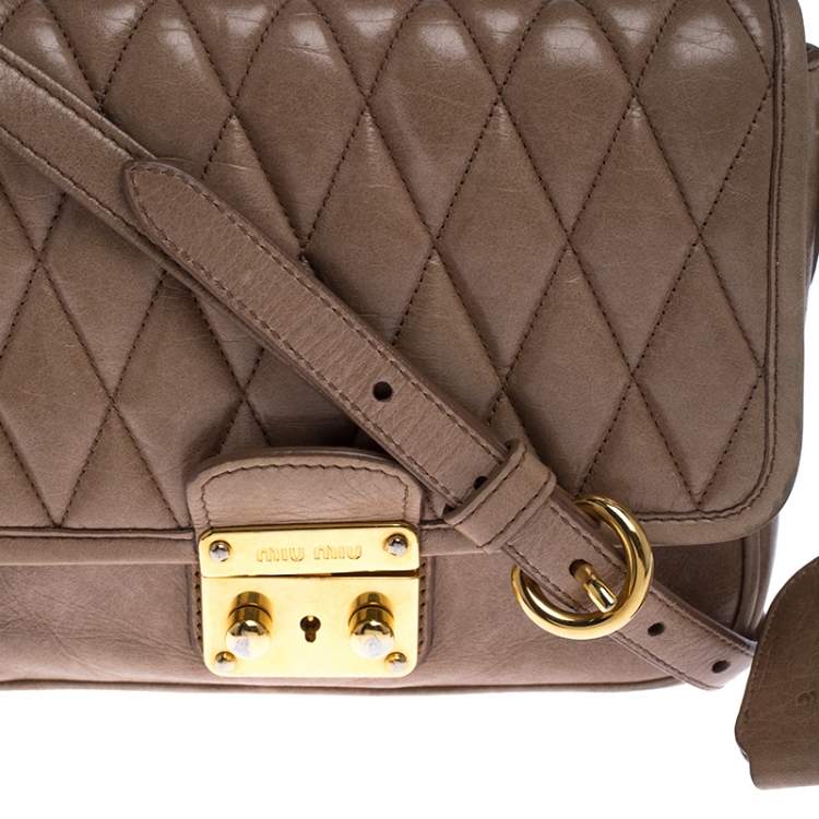 Pre Owned Miu Miu Beige Quilted Leather Push Lock Flap Shoulder Bag