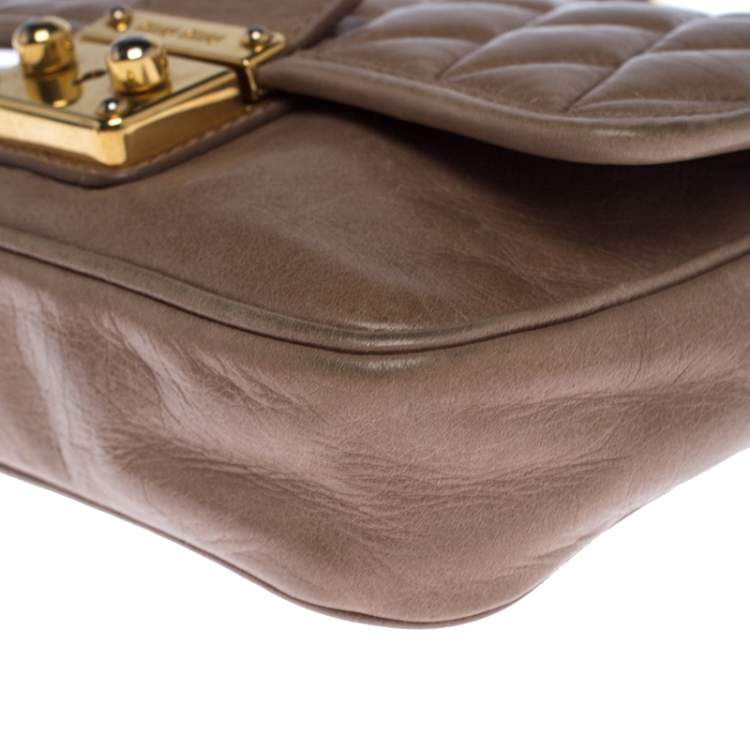Pre Owned Miu Miu Beige Quilted Leather Push Lock Flap Shoulder Bag