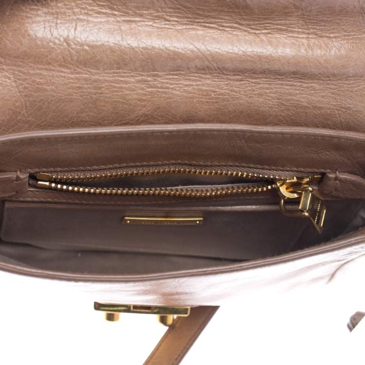 Pre Owned Miu Miu Beige Quilted Leather Push Lock Flap Shoulder Bag