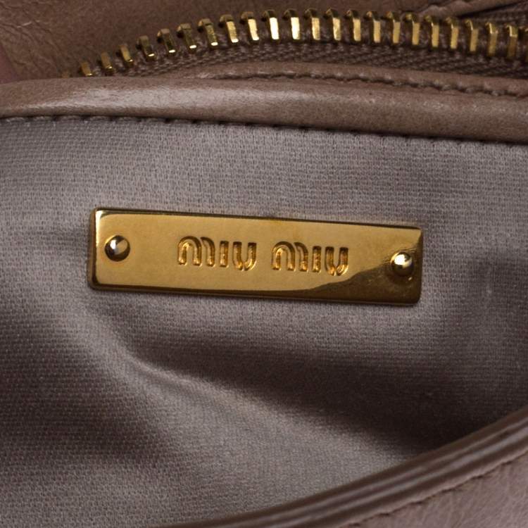 Pre Owned Miu Miu Beige Quilted Leather Push Lock Flap Shoulder Bag